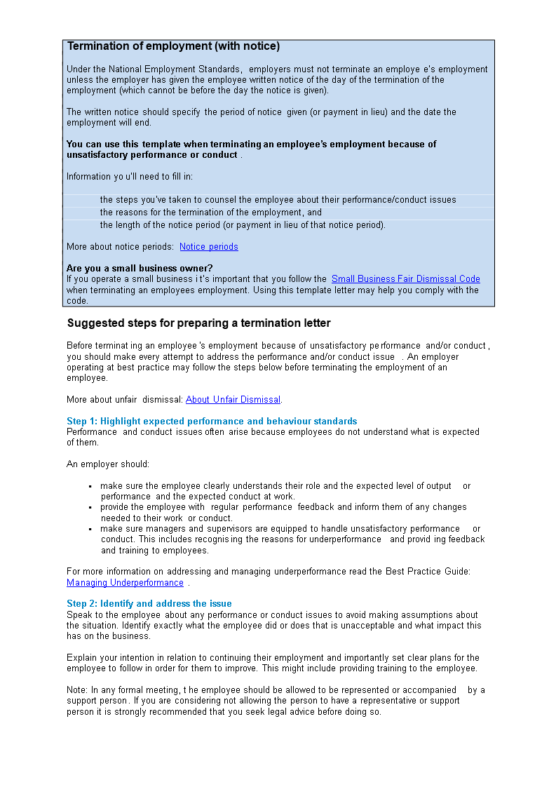 employee termination letter with notice period template