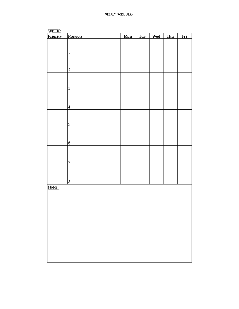 weekly work plan excel Hauptschablonenbild