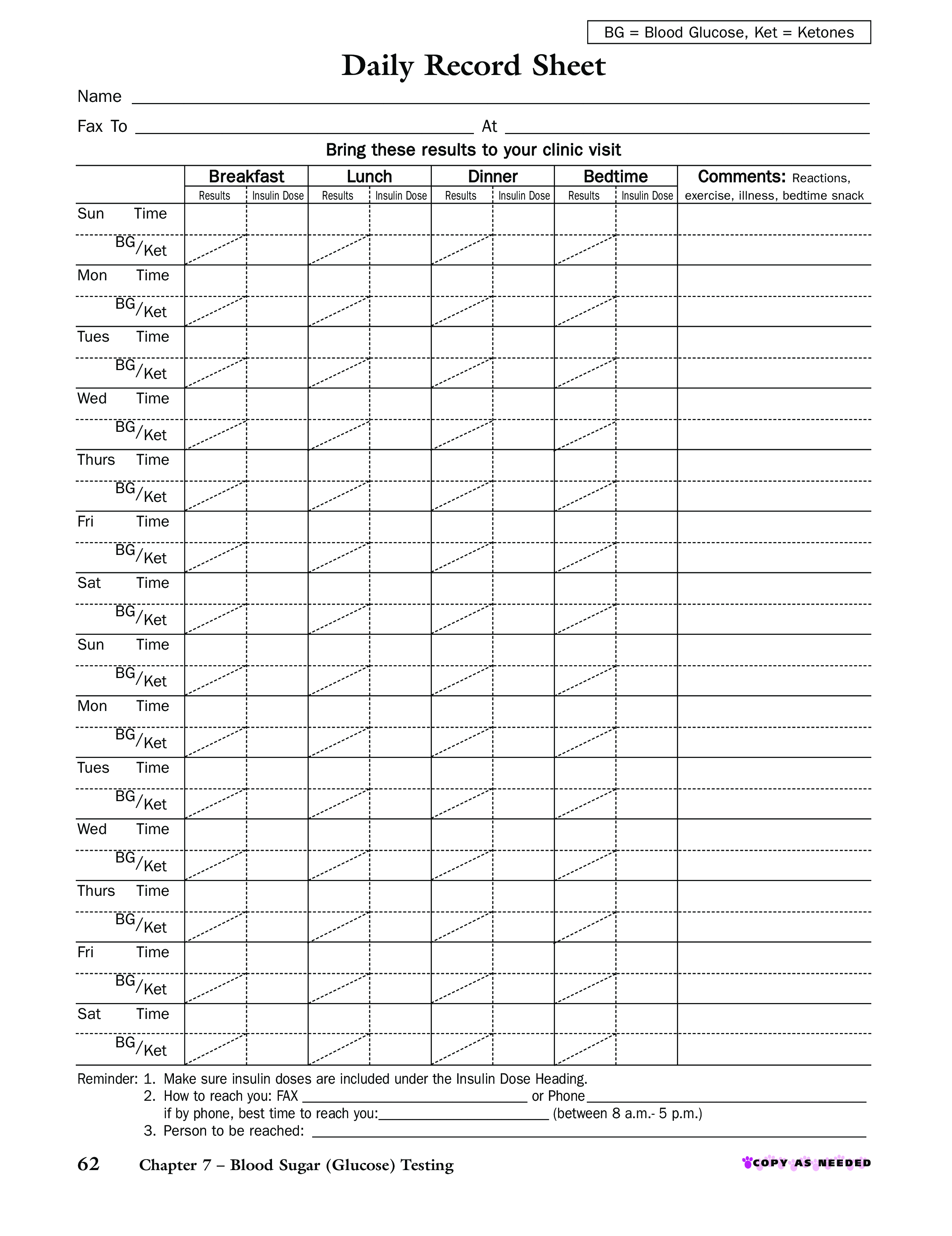 Blood Sugar Monitoring Chart Template MS Excel Templates