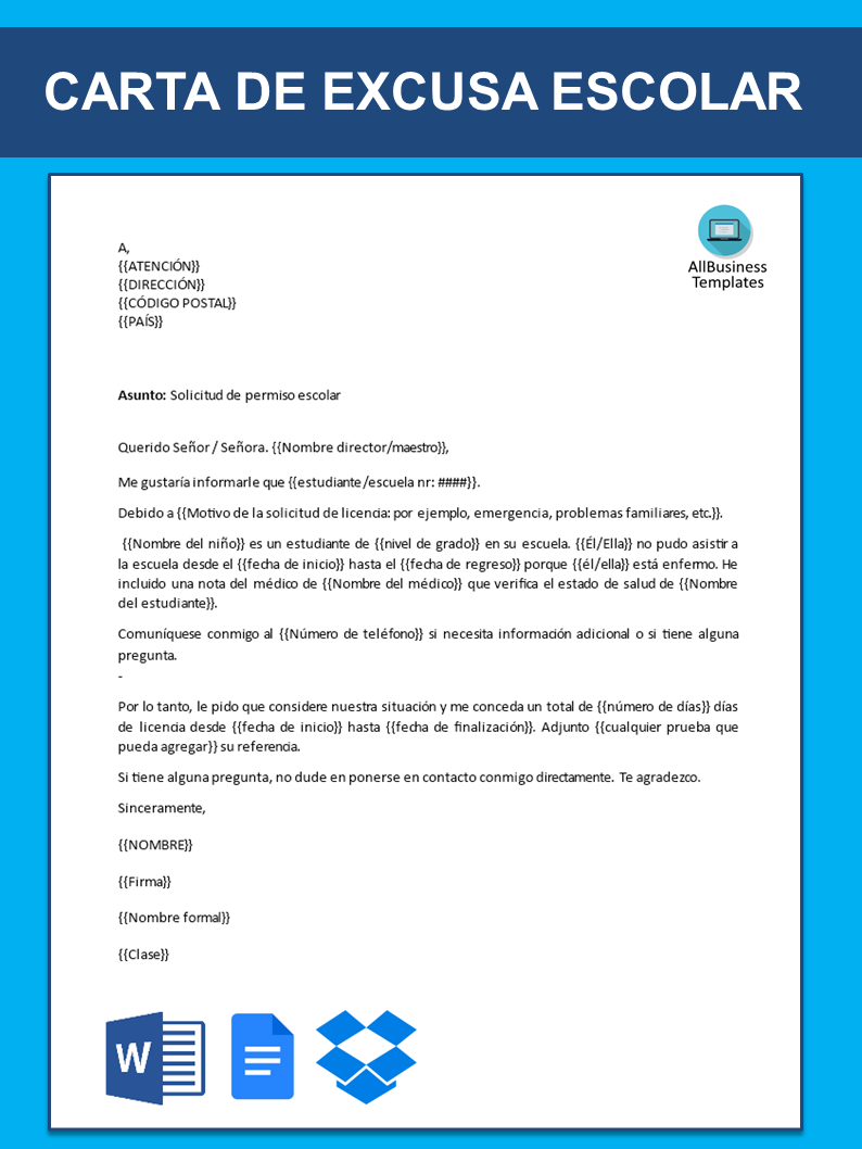 carta de excusa escolar Hauptschablonenbild