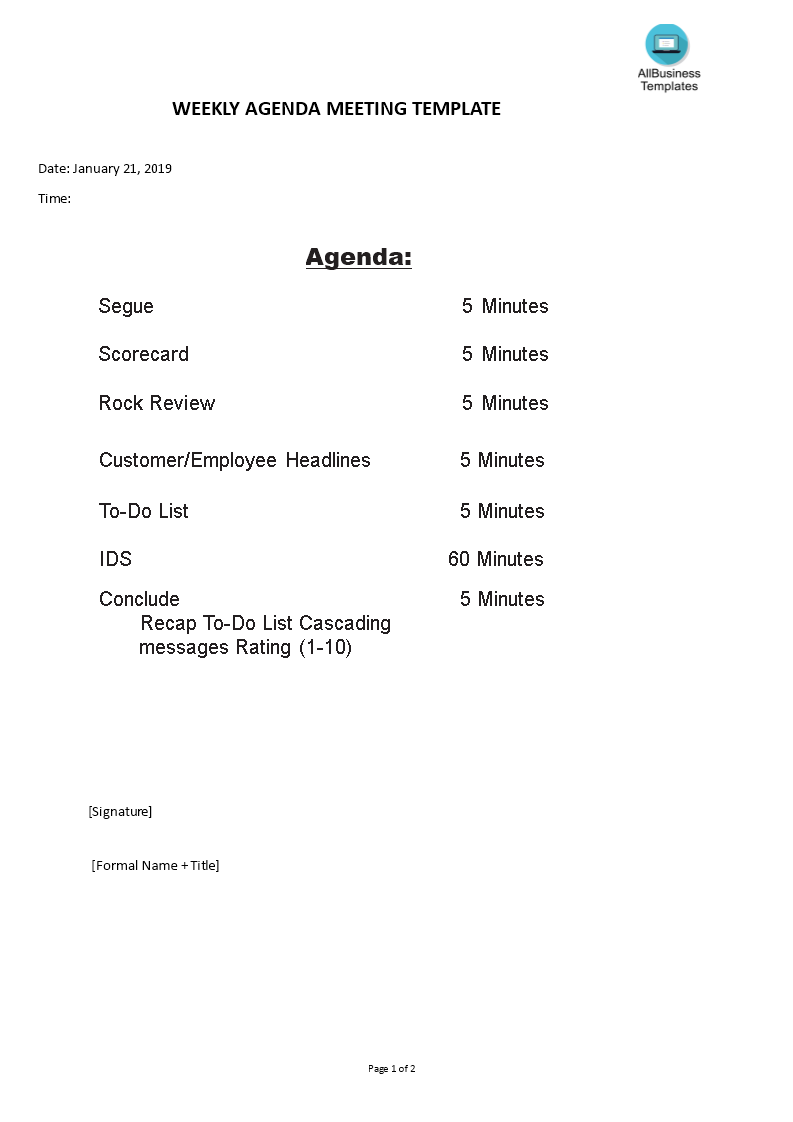 weekly agenda meeting template