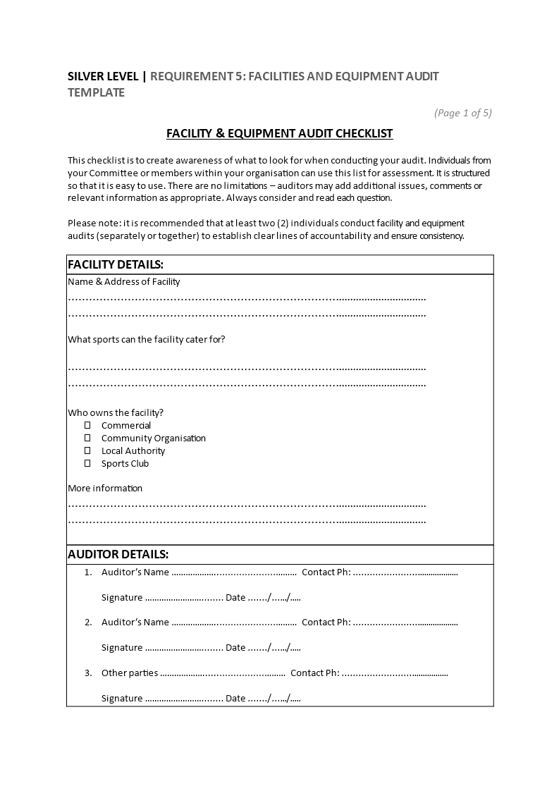 Facility Equipment Audit Checklist main image