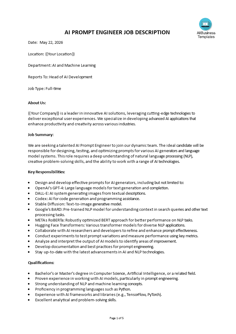 ai prompt engineer job description voorbeeld afbeelding 