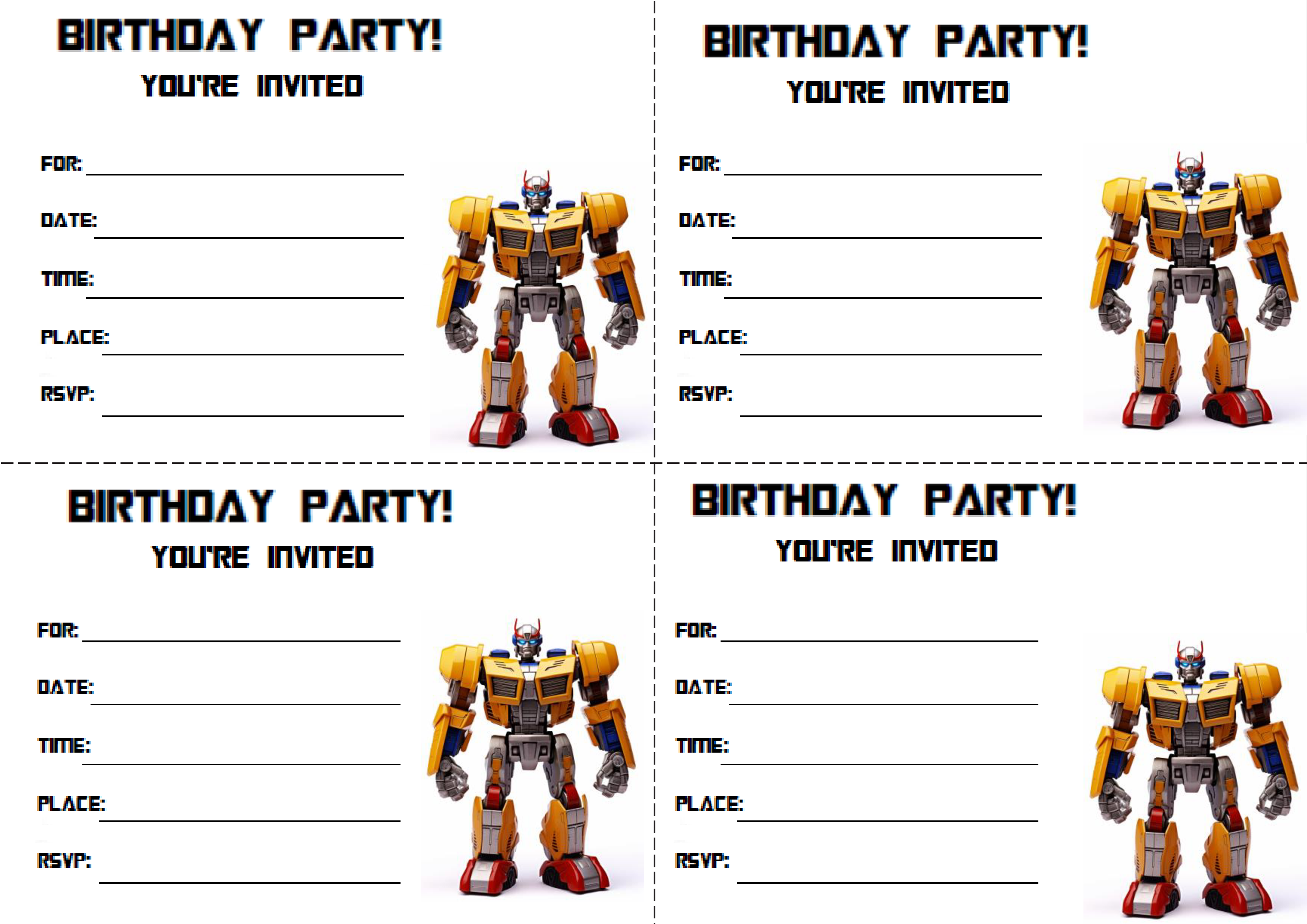 Transformers Birthday Invitations 模板