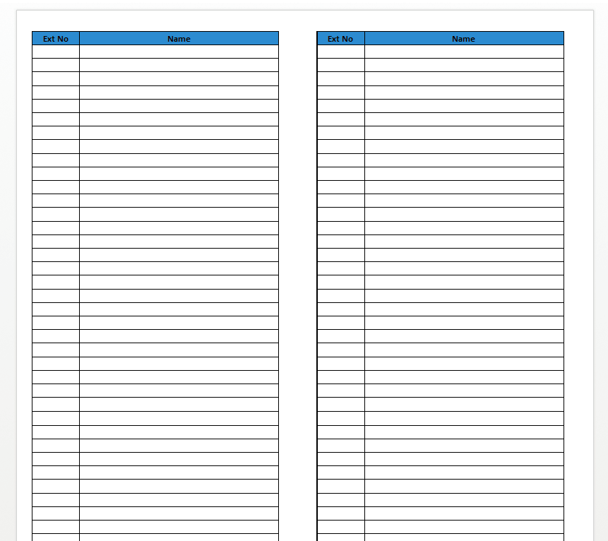 Business phone extension list 模板