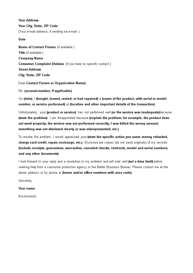 formal complaint letter sample template