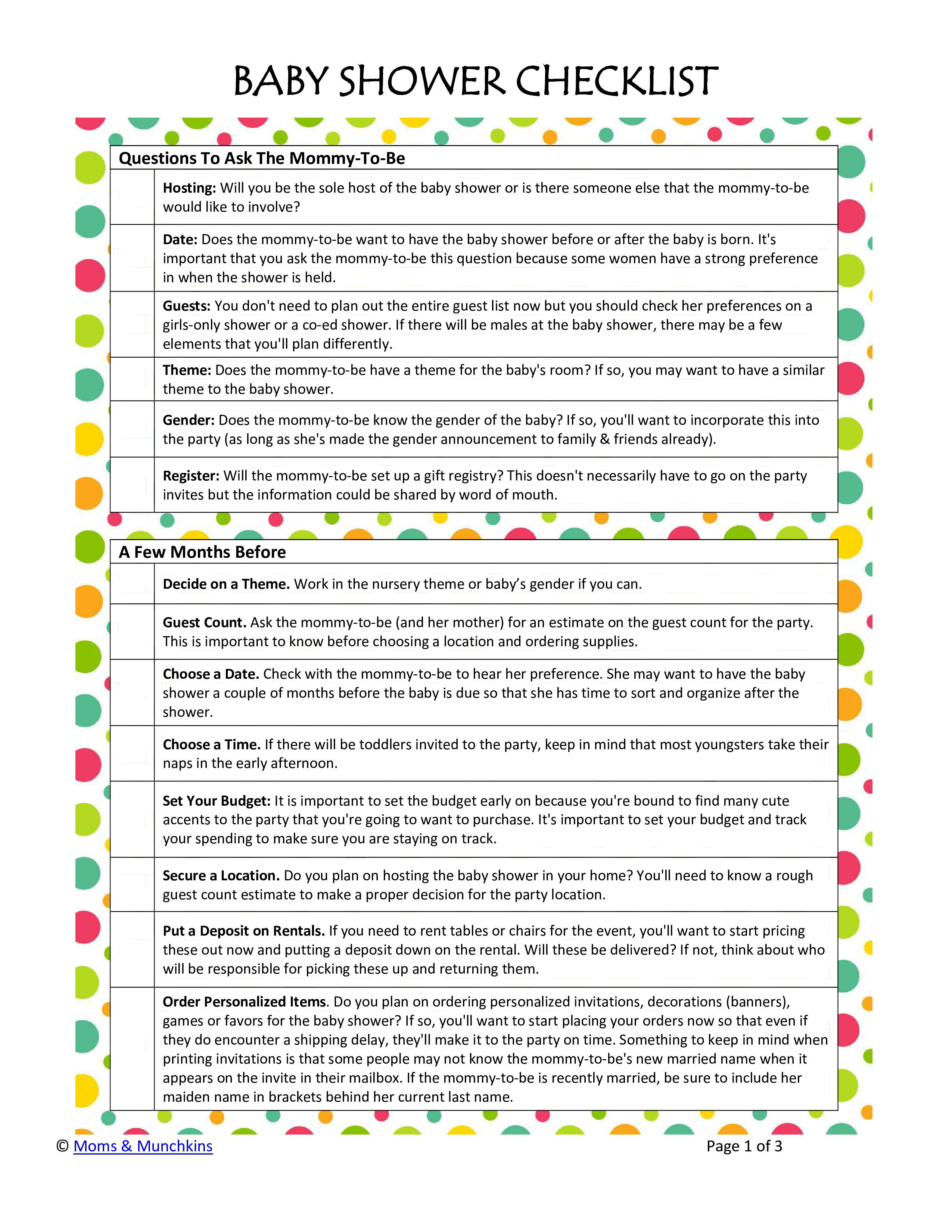 baby shower registry checklist template