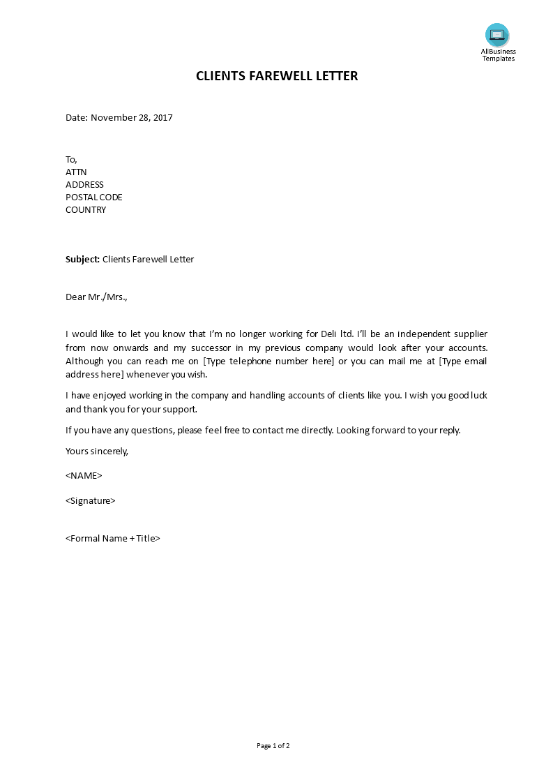 Farewell Letter To Clients from www.allbusinesstemplates.com