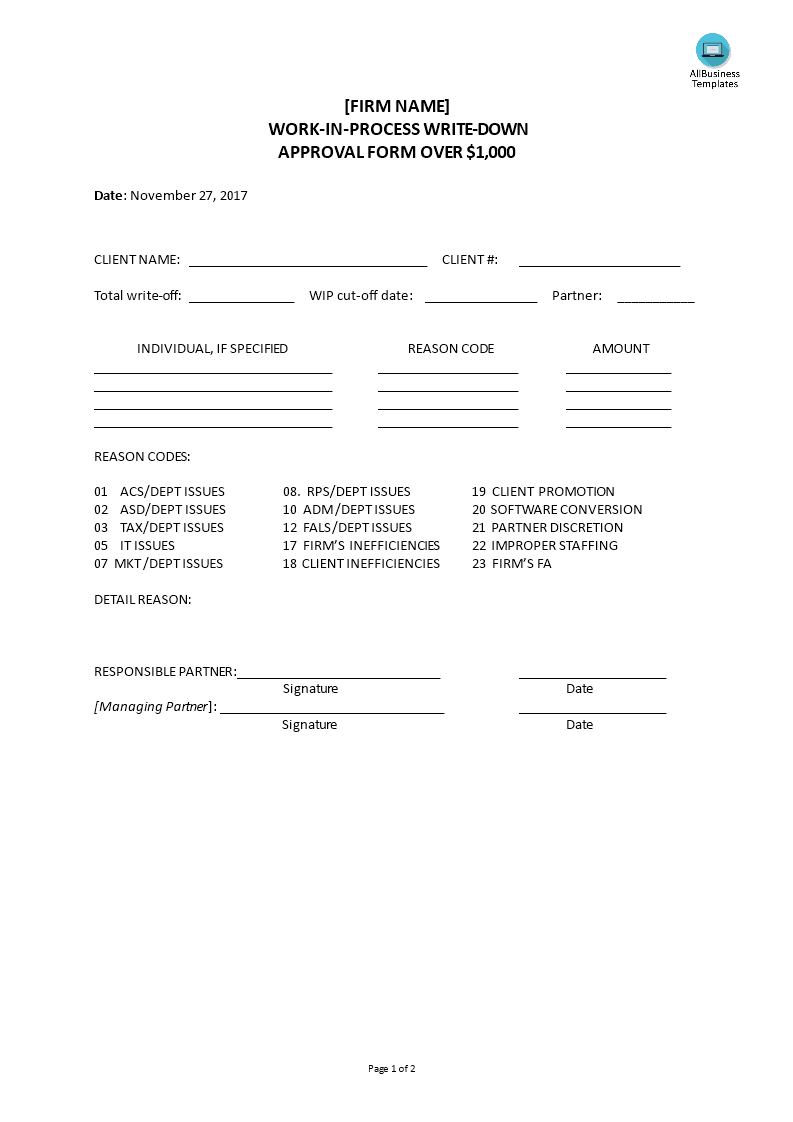 ledger approval form over $1000 modèles