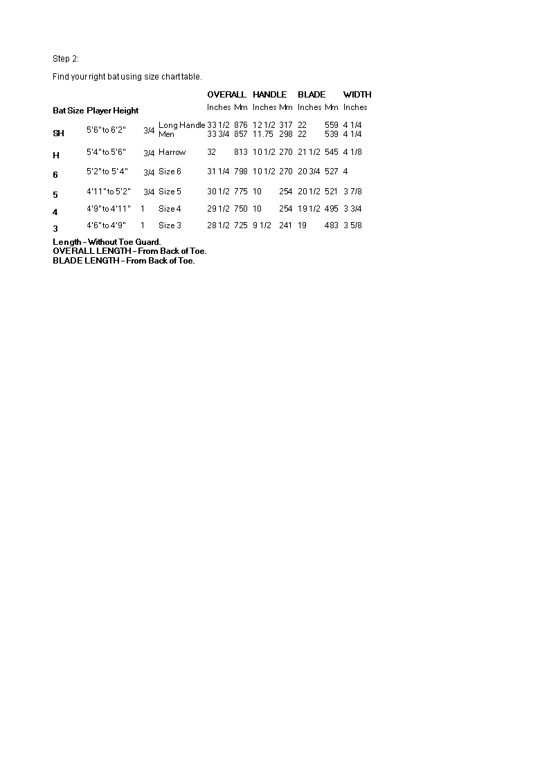 cricket bat size chart plantilla imagen principal