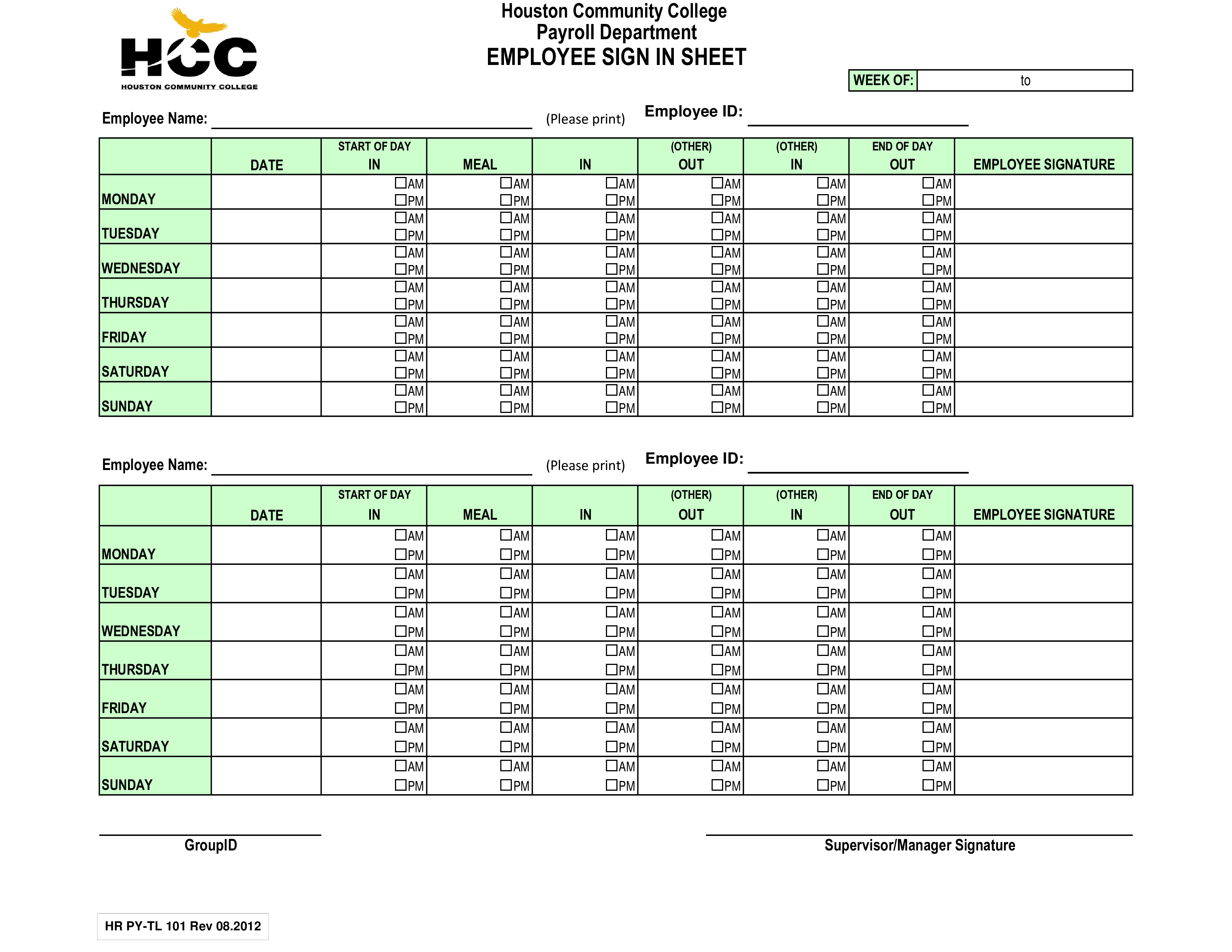 Employee Sign In Sheet Weekly main image