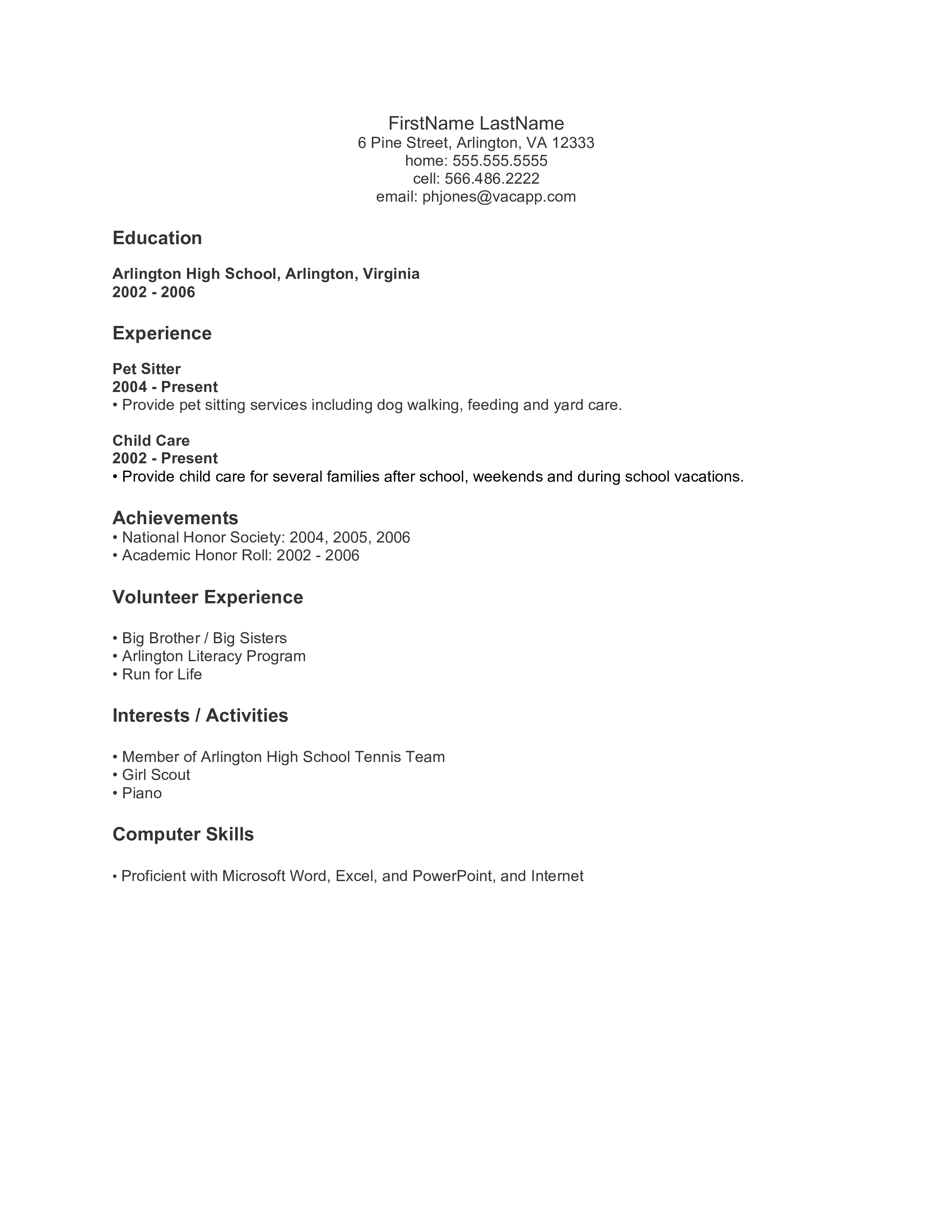 high school entry level resume template