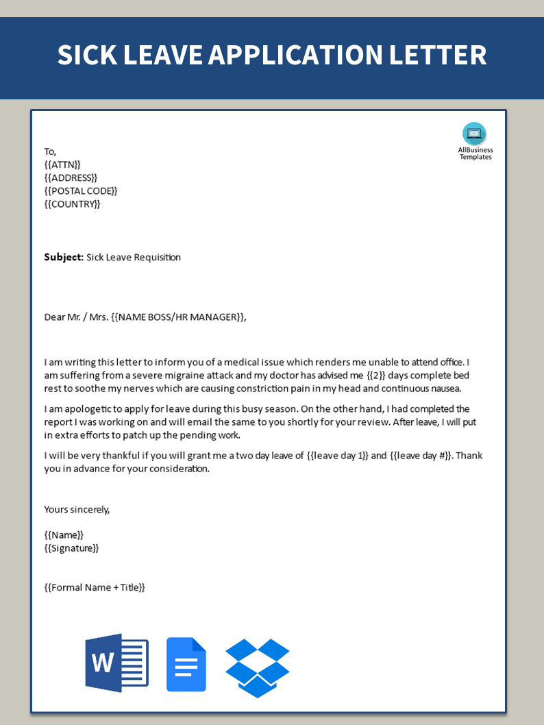 10 Sick Leave Application In English For School College 47 OFF
