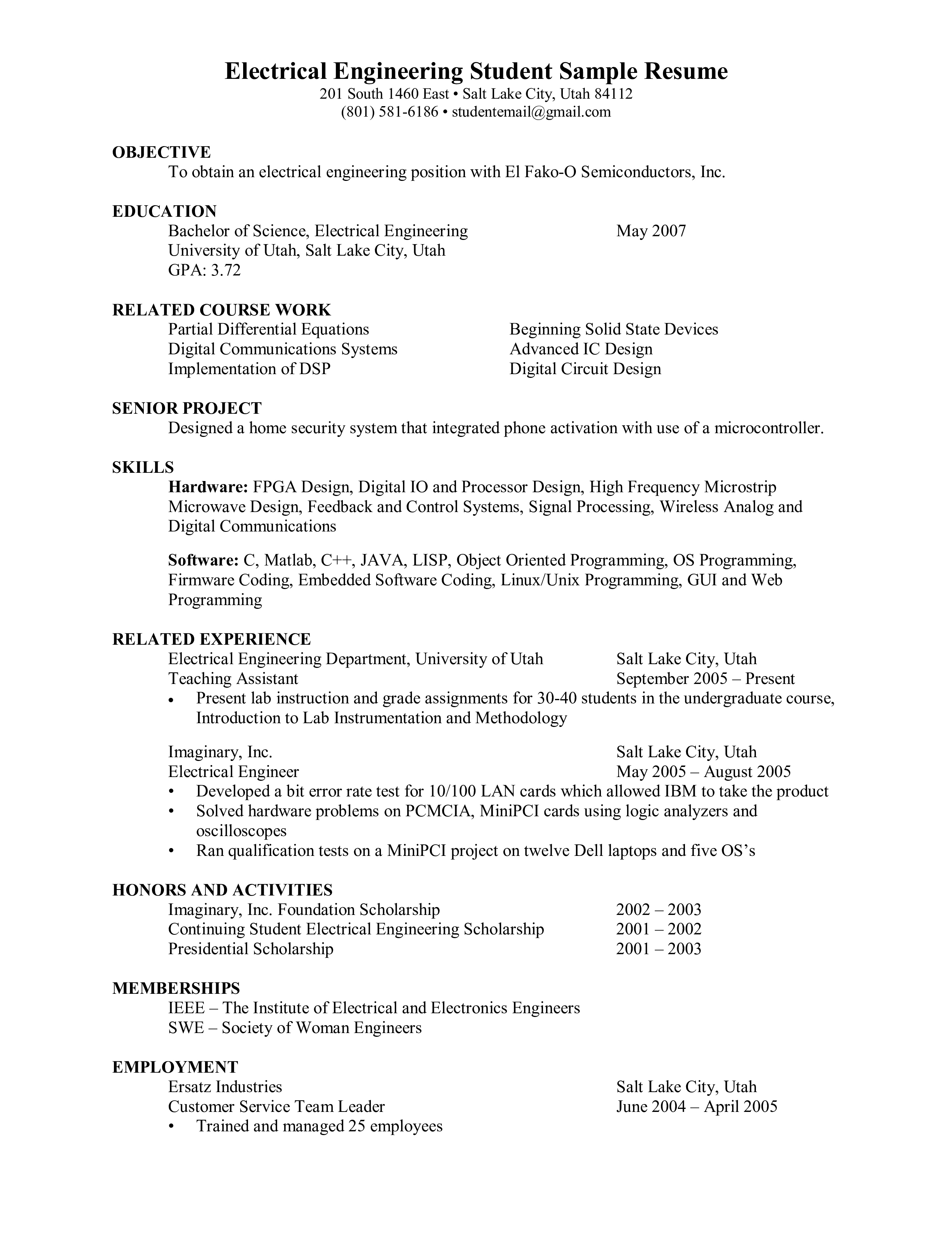Free Electrical Engineer Fresher Resume Sample Templates At