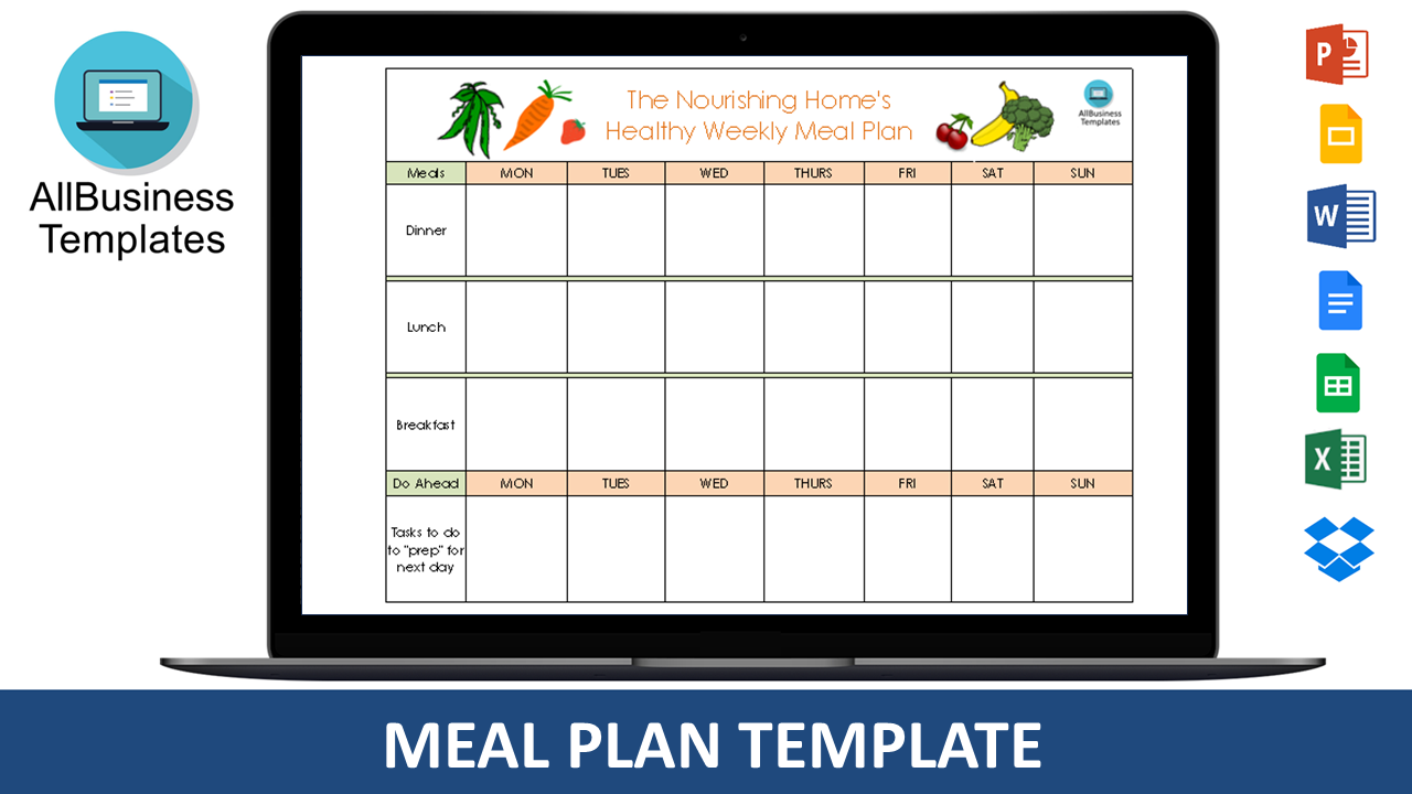 weekly meal plan template edit template