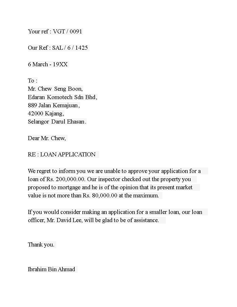 sample of staff loan application letter