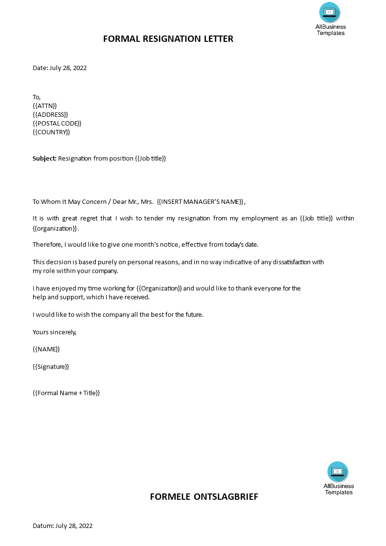 Télécharger Gratuit Official Job Resignation Letter