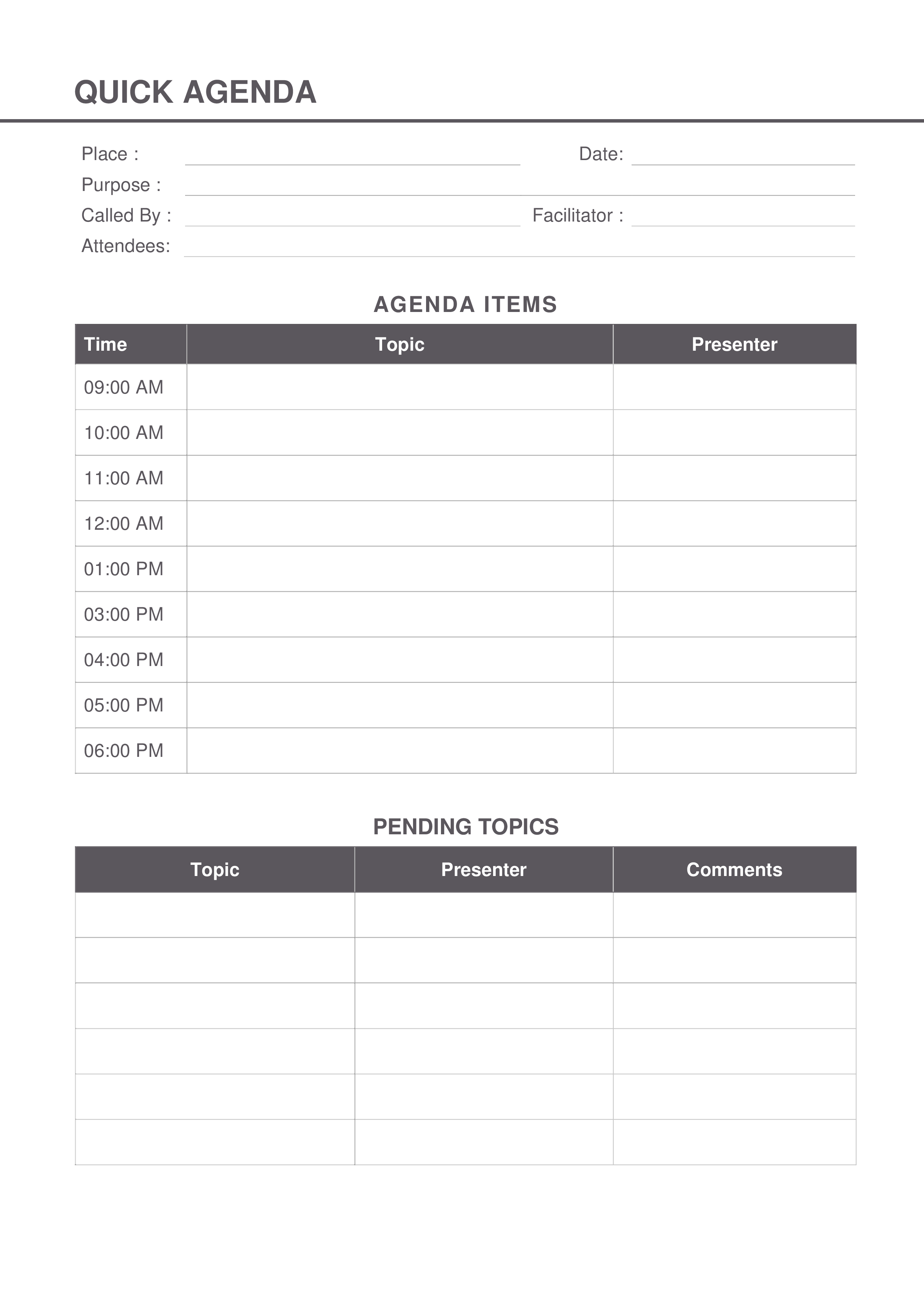 quick agenda Hauptschablonenbild