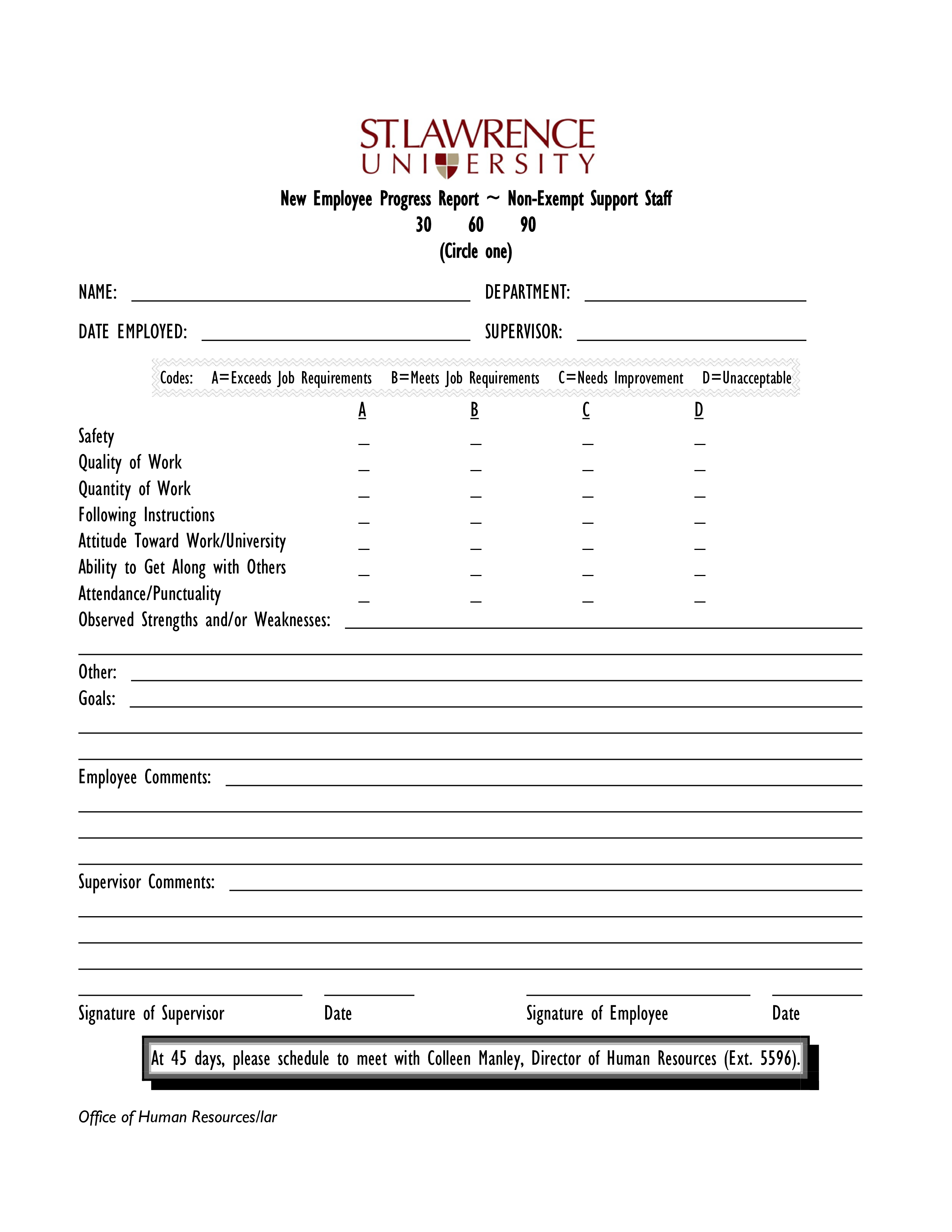 Kostenloses New Employee Progress Report Intended For Staff Progress Report Template