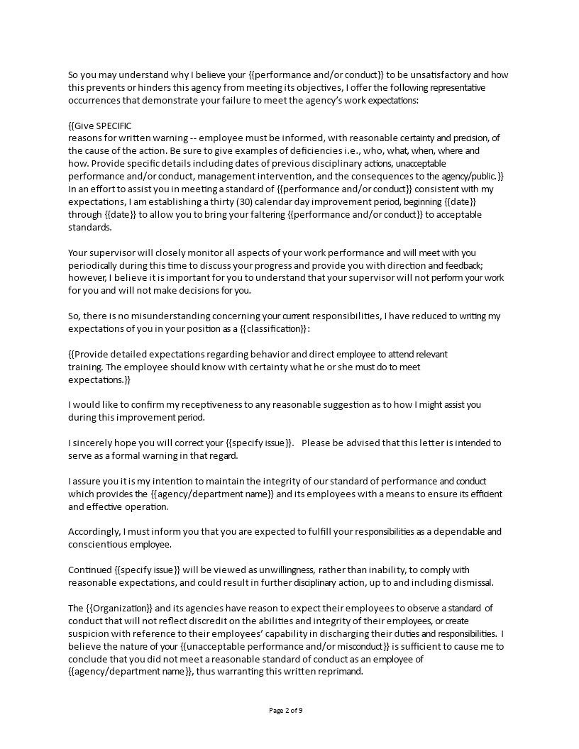 Warning Letter For Poor Work Performance In Company Templates At