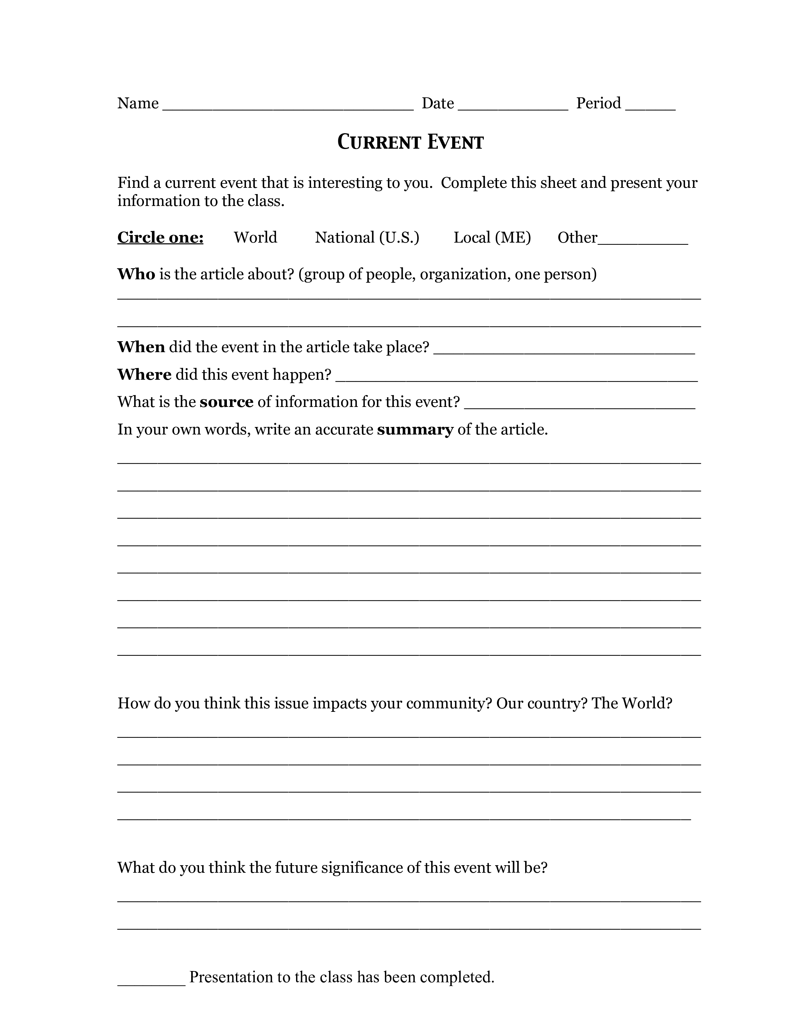 current report template