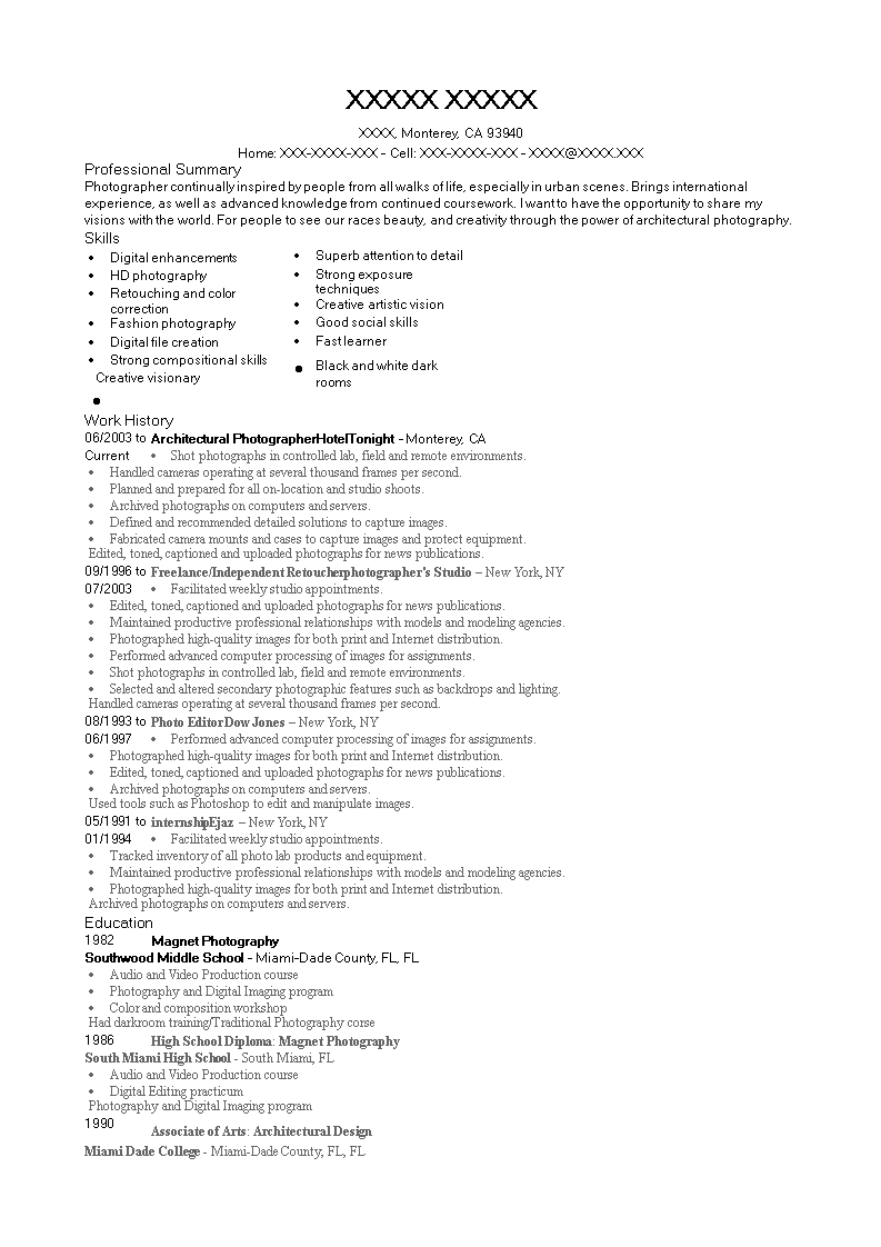 Architectural Photographer Resume main image