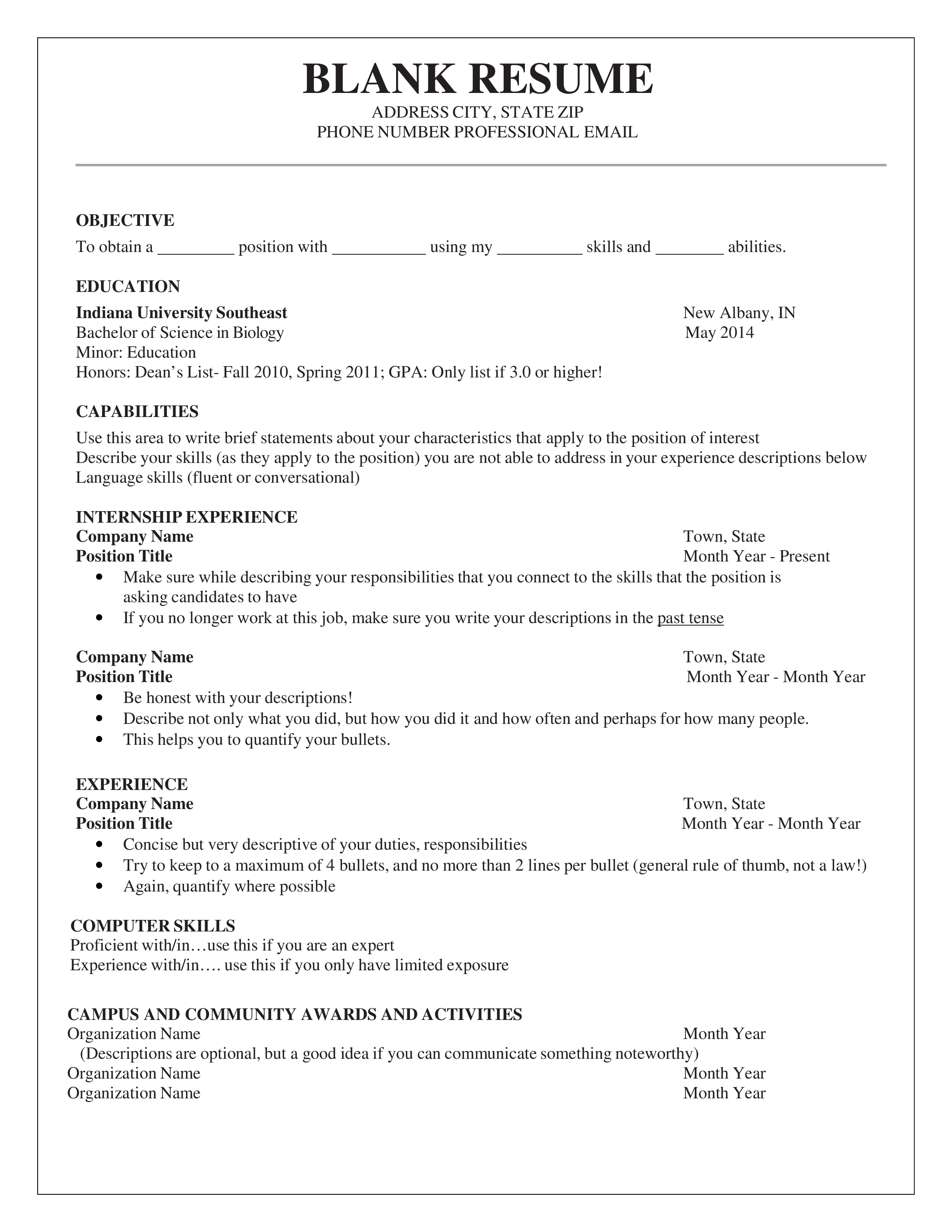resume format biology position template