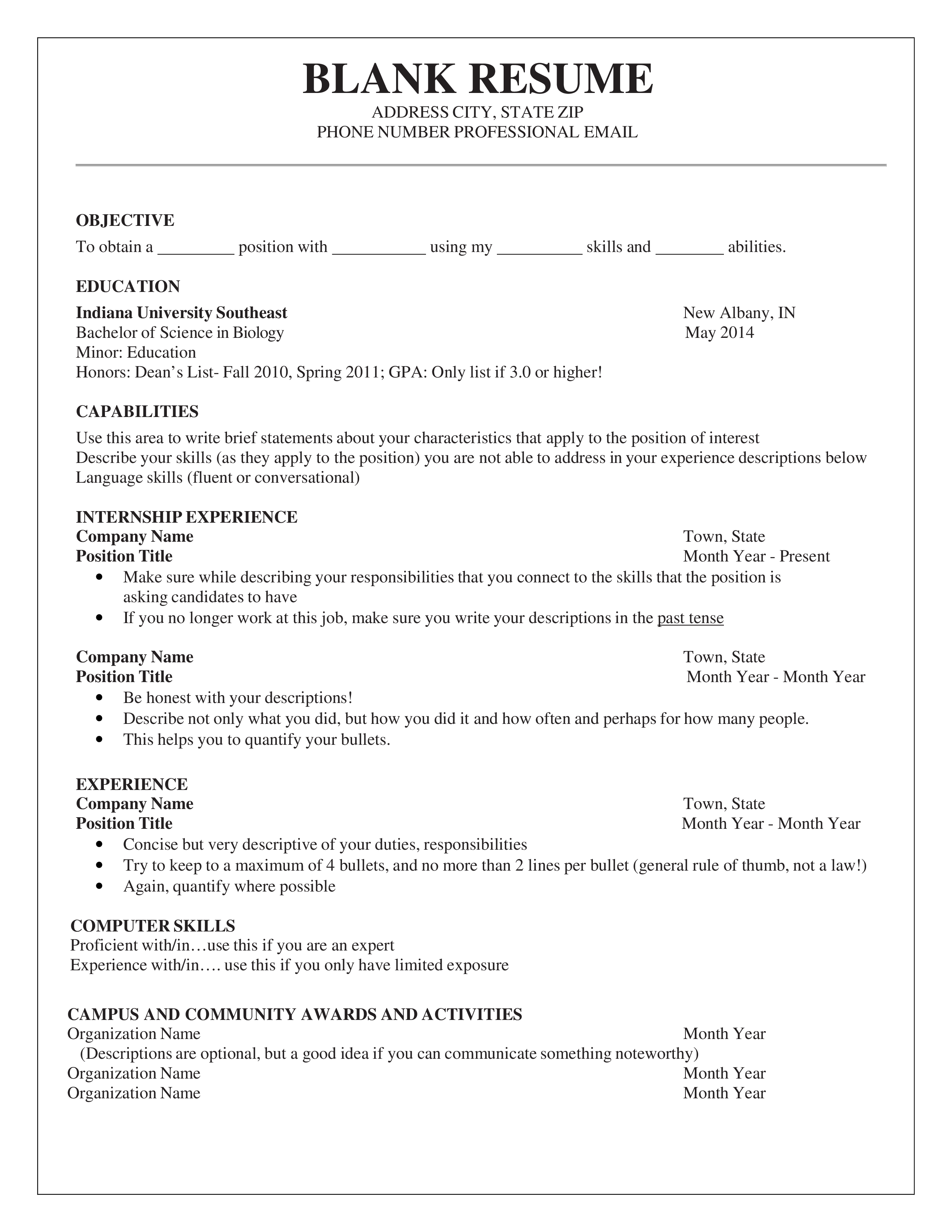 Resume Format Biology position 模板