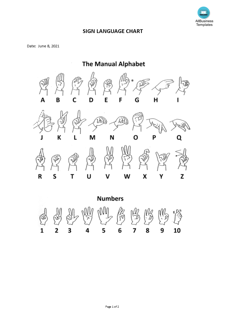 sign language chart modèles