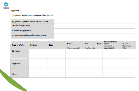 equipment maintenance and inspection record modèles