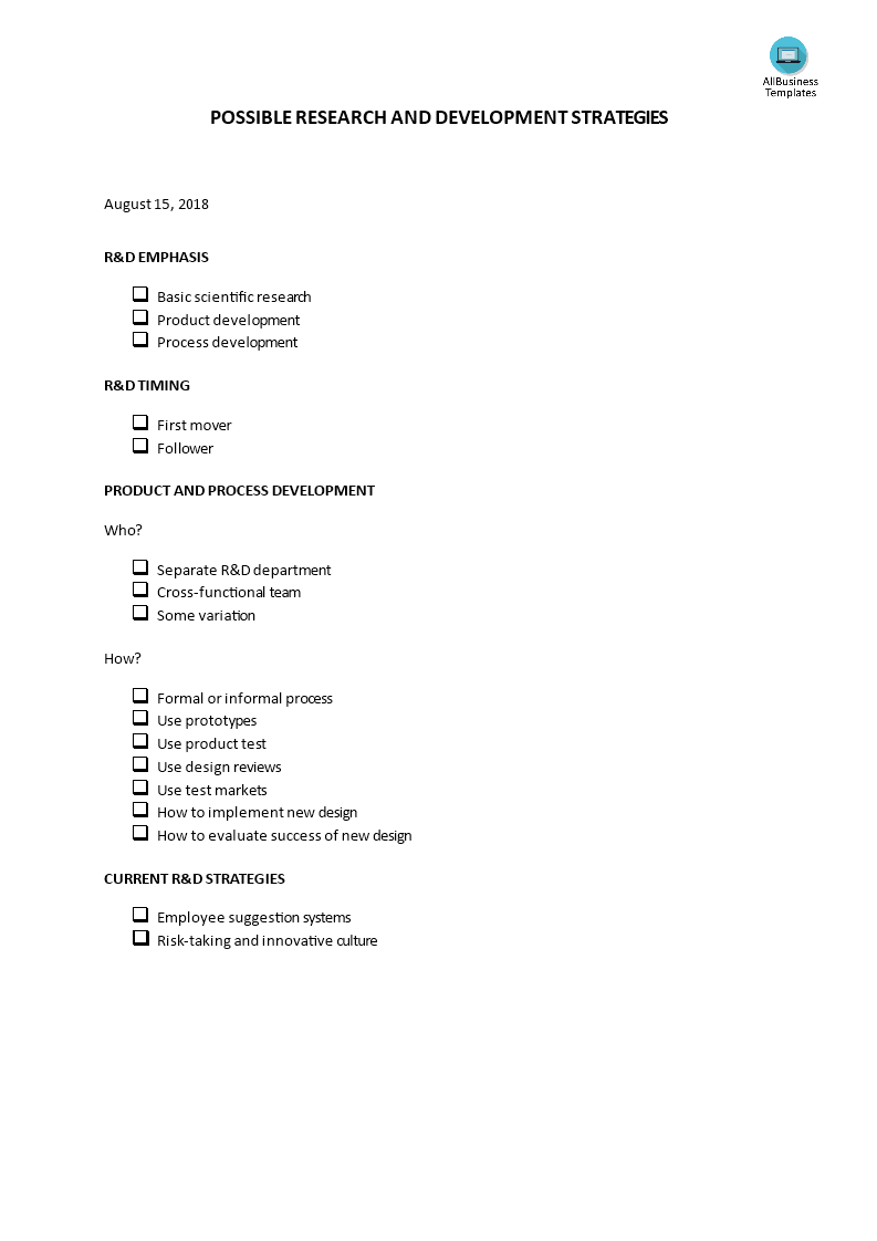 Research and Development Strategy Decision Maker 模板