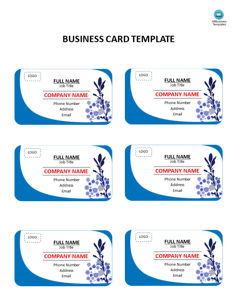 Business Card Template Google Docs 模板
