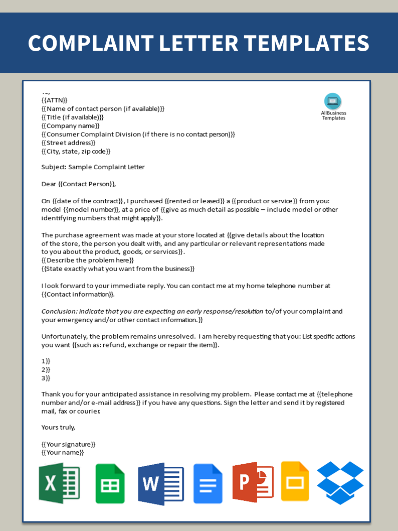 sample formal complaint letter template