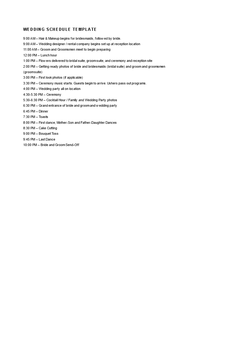 wedding schedule editable template