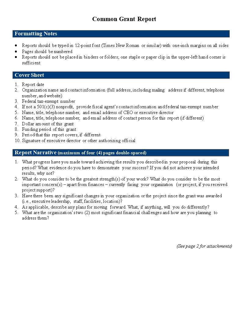 Common Grant Report template 模板