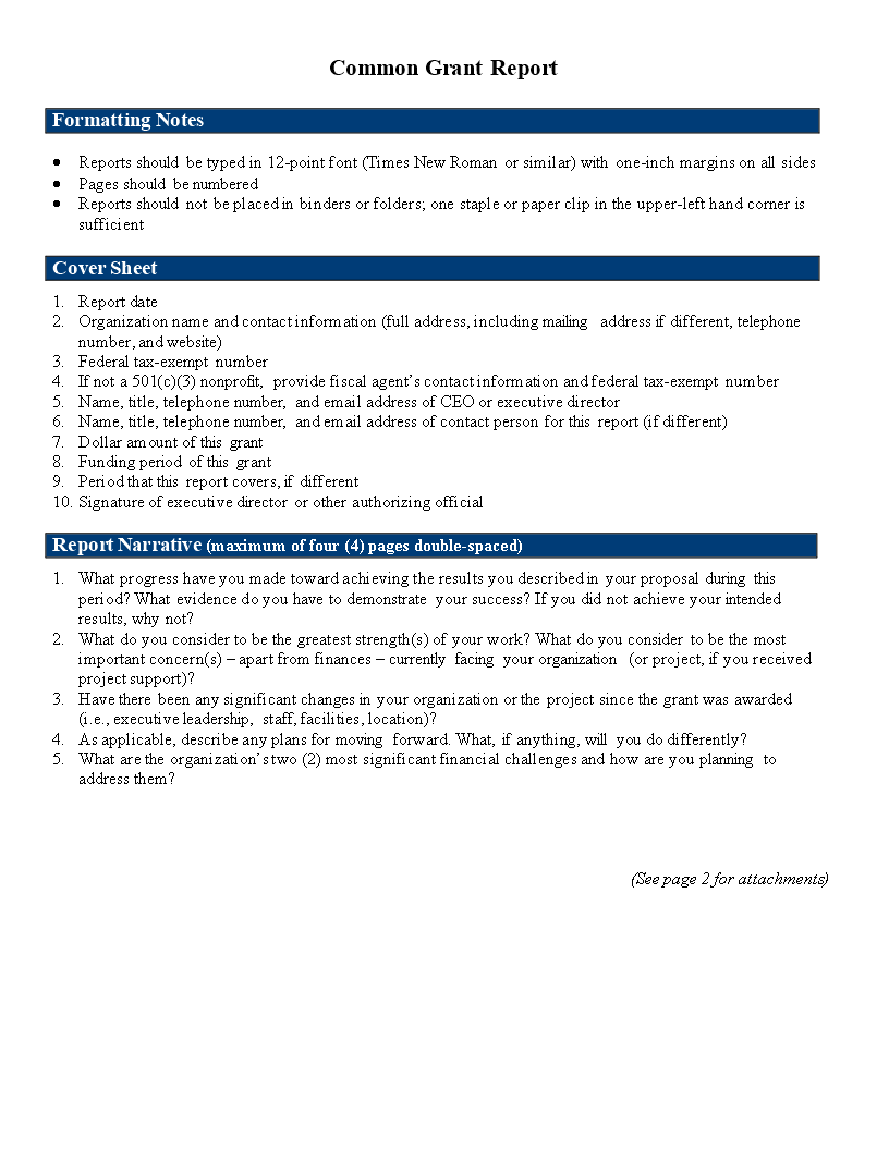 Common Grant Report template main image