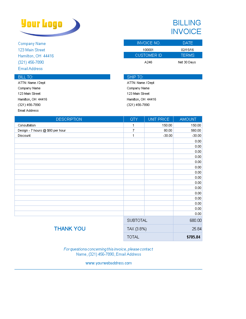 excel bakery invoice template