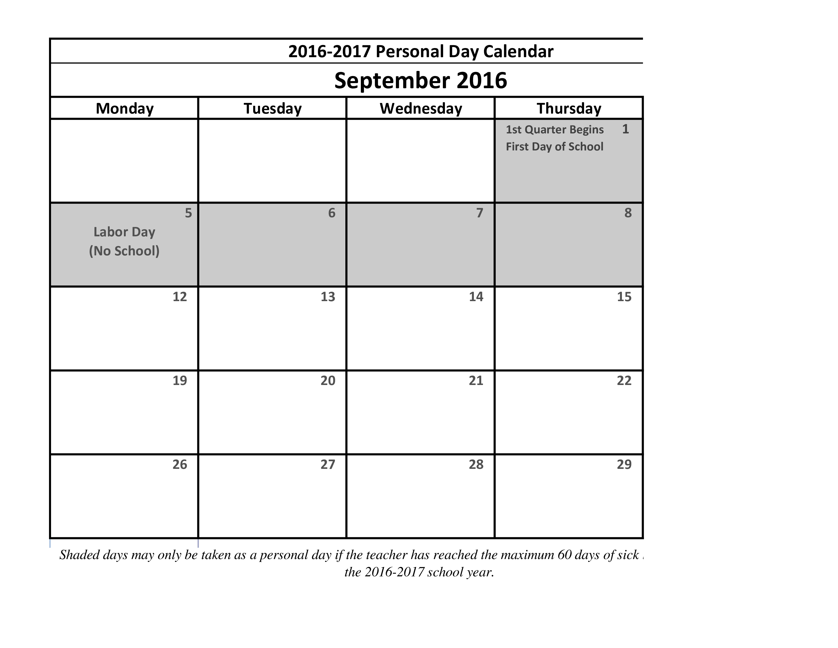 personal day calendar template