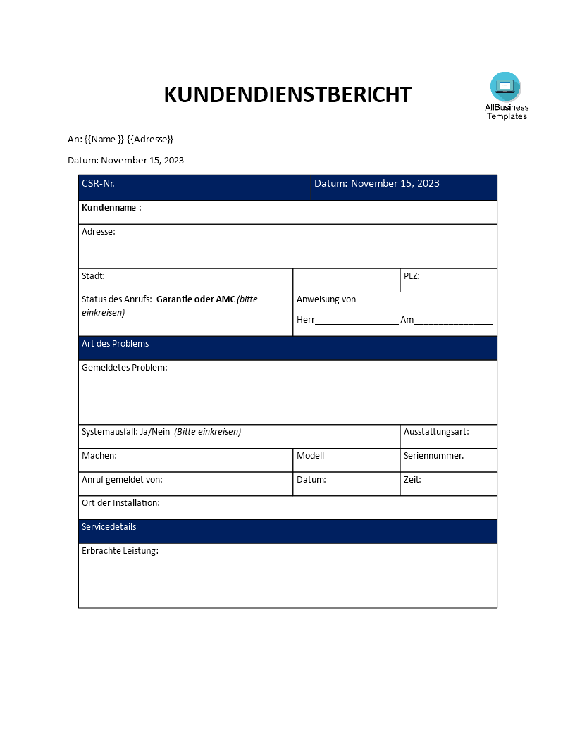 kundendienstbericht voorbeeld afbeelding 