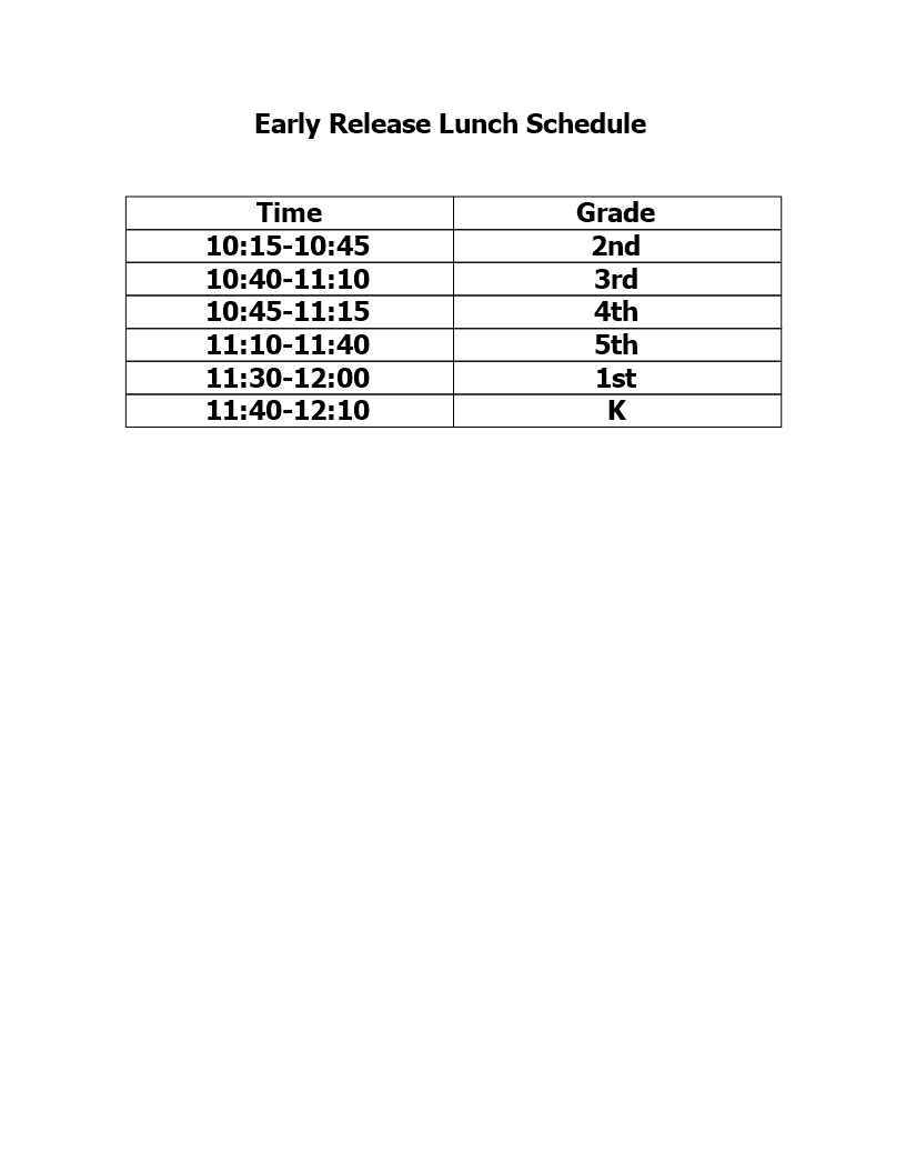 early release lunch schedule template