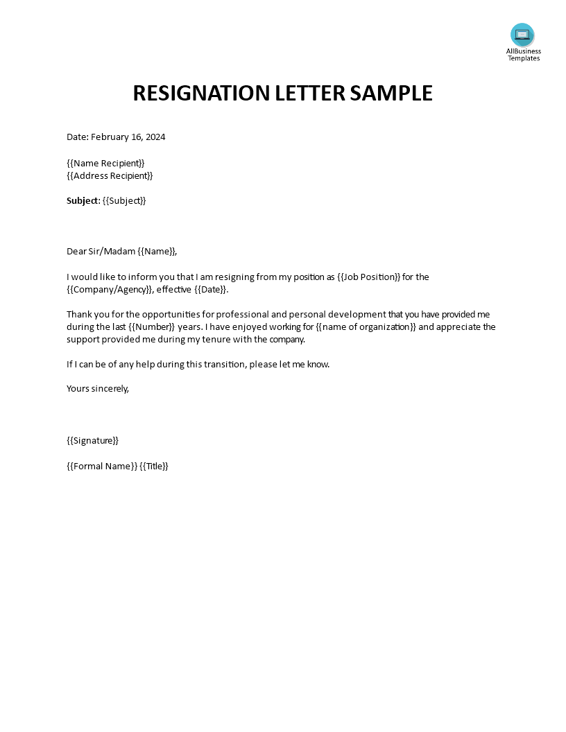 Letters Of Resignation From A Job Templates At Allbusinesstemplates Com