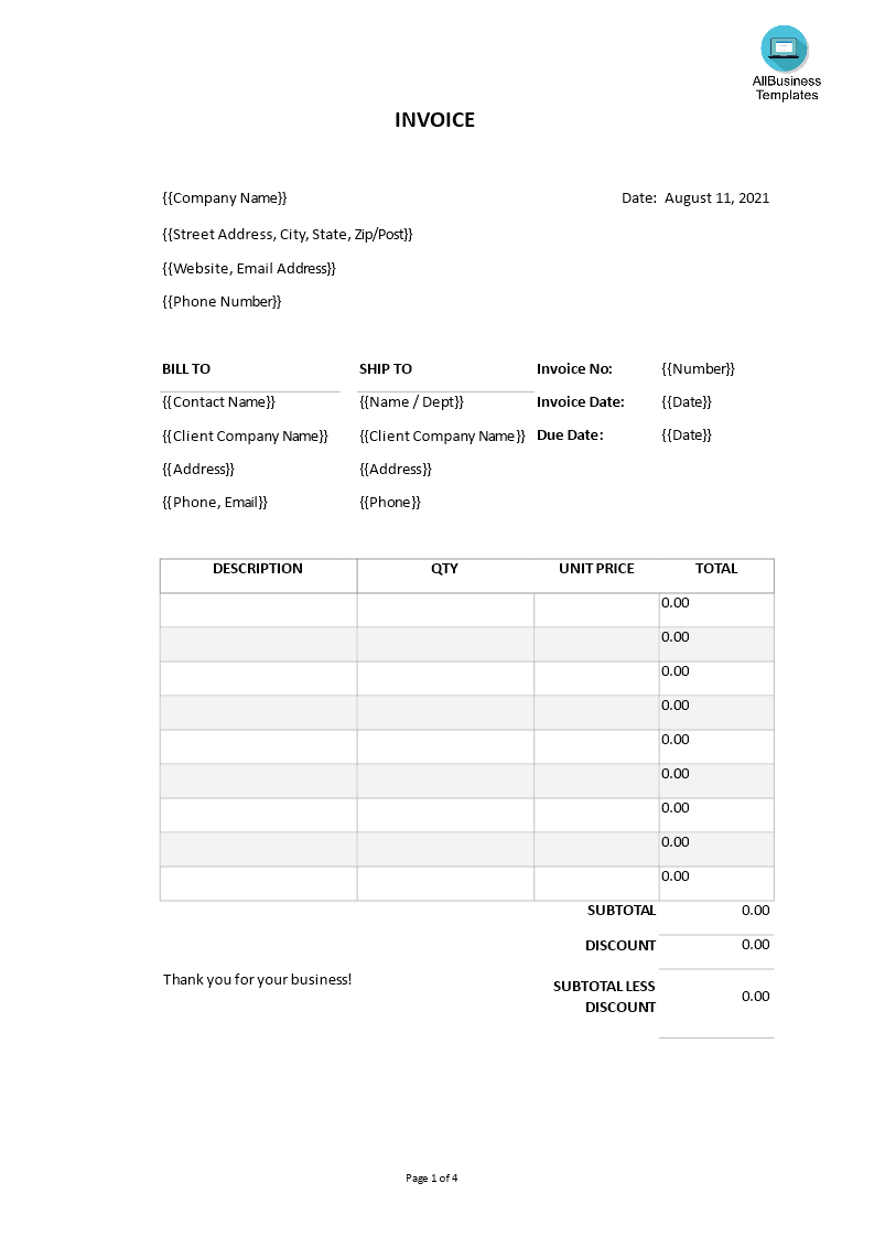 Kostenloses Invoice sample Throughout Free Downloadable Invoice Template