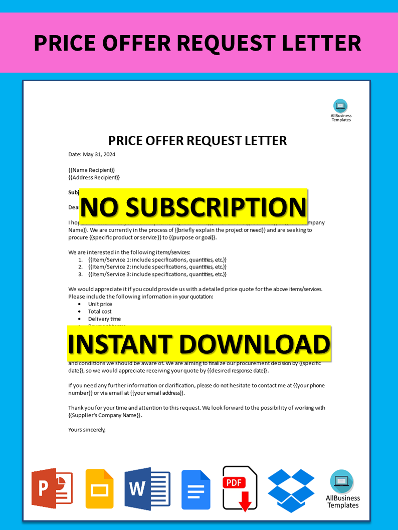 Price Offer Request Letter main image