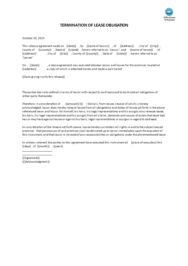 termination of lease obligation Hauptschablonenbild