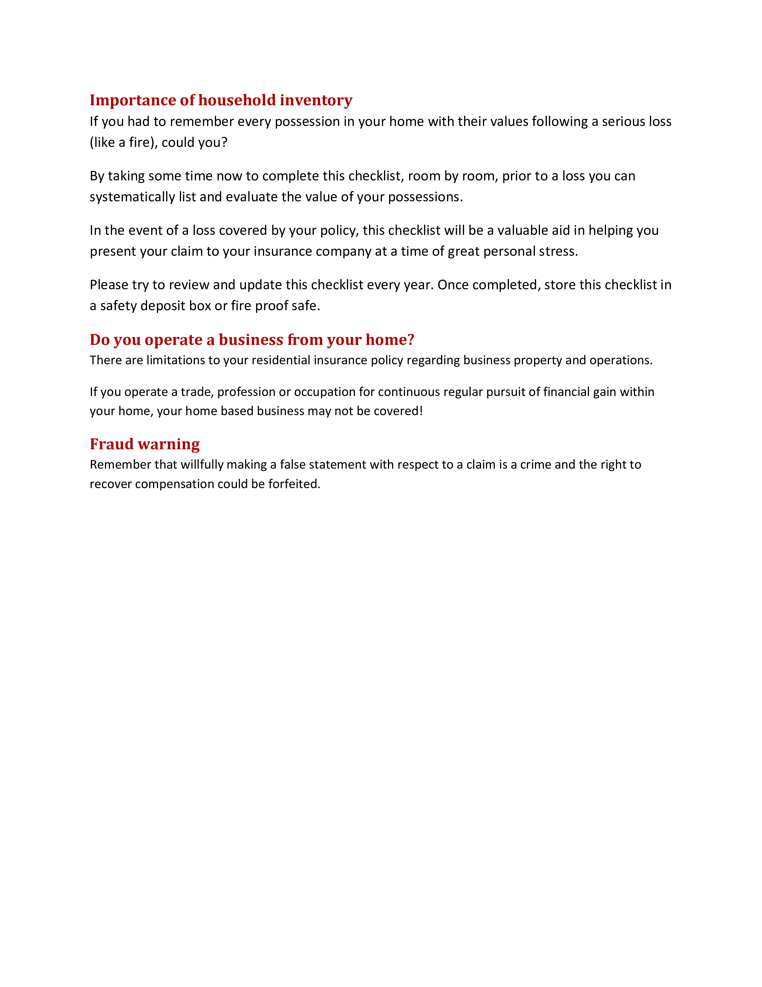 Business Insurance Inventory List Templates at