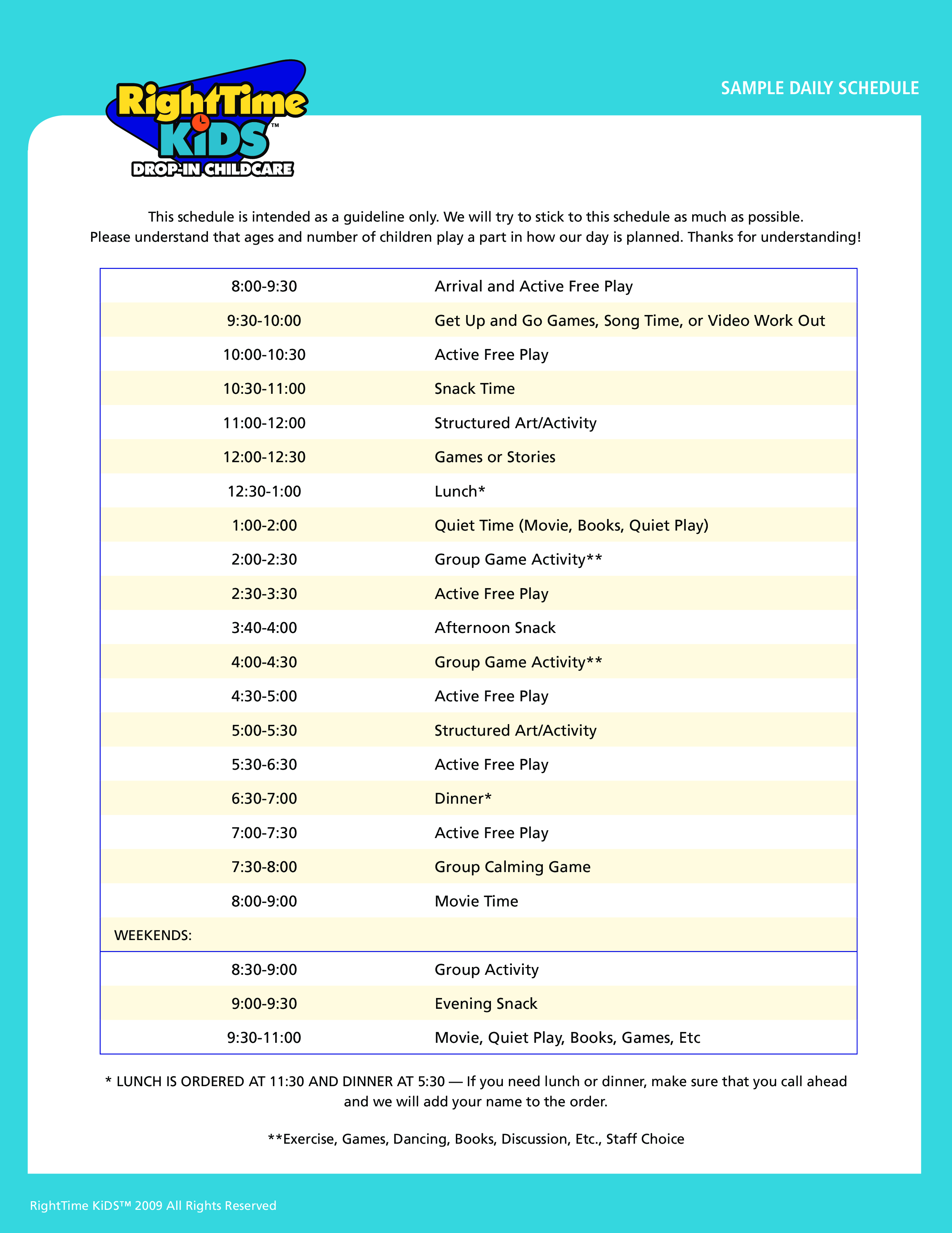 kid's daily schedule template