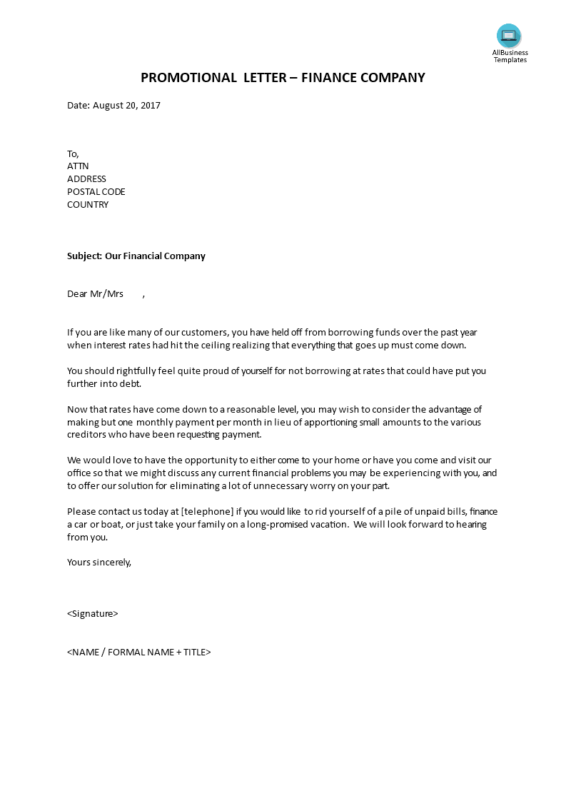 Promotional letter - Finance company 模板