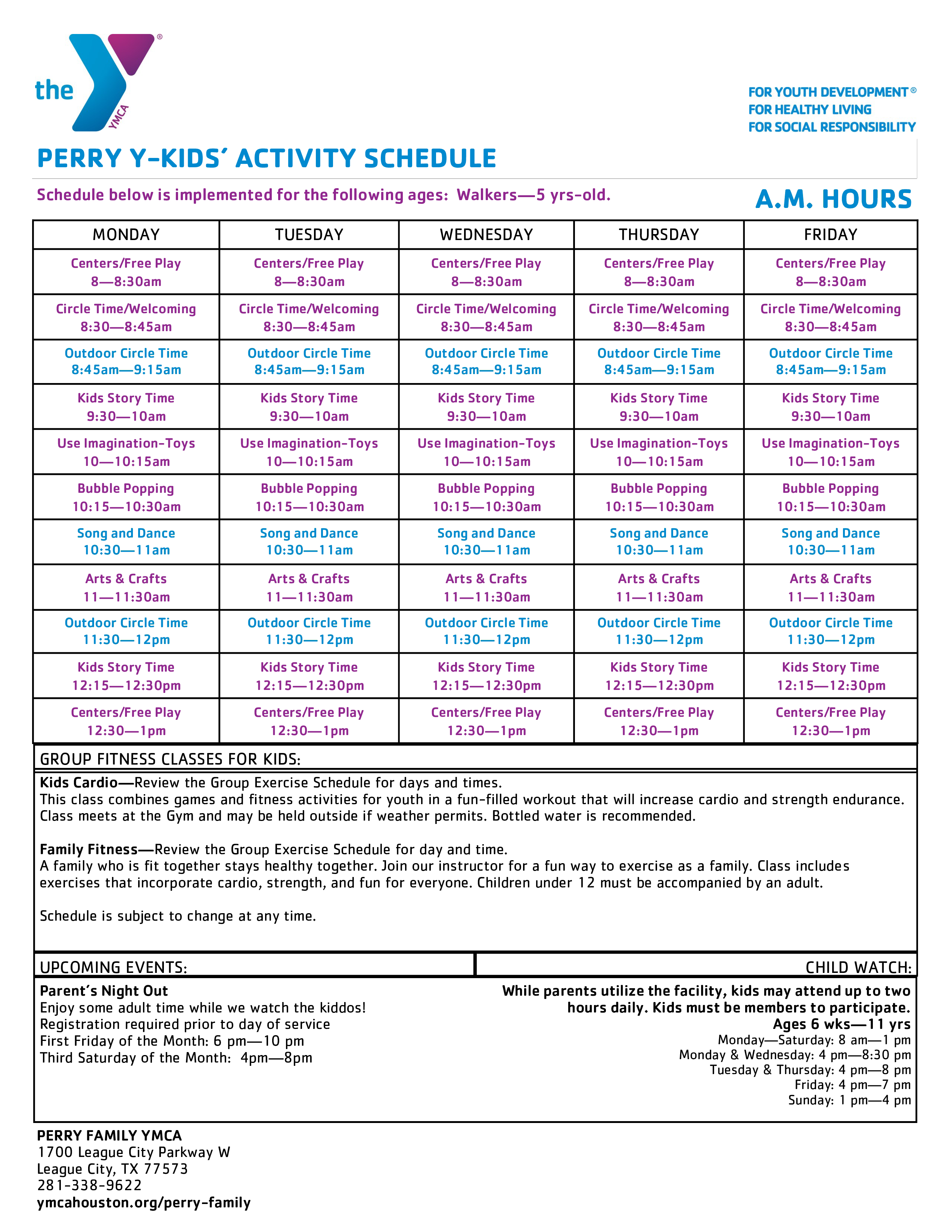 kids activity schedule template