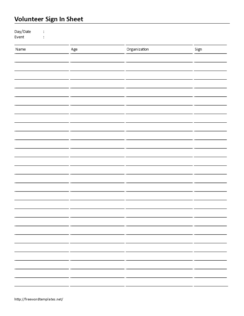 volunteer sign-in sheet template