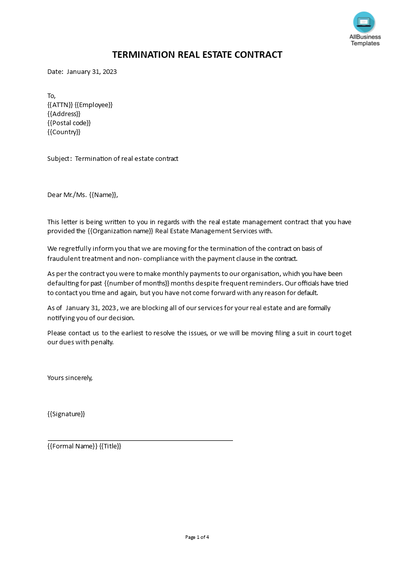 Real Estate Contract Termination Letter main image
